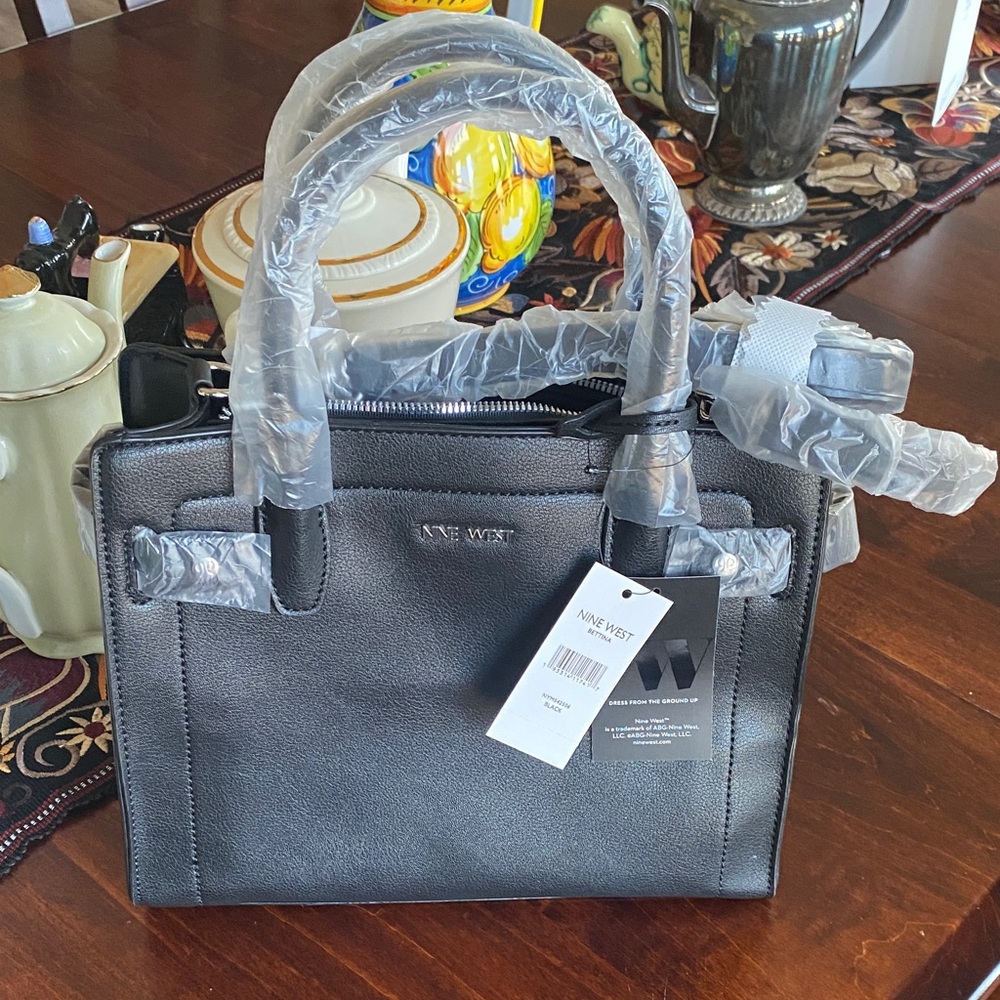 Nine West Black Structured Satchel with Top Handles